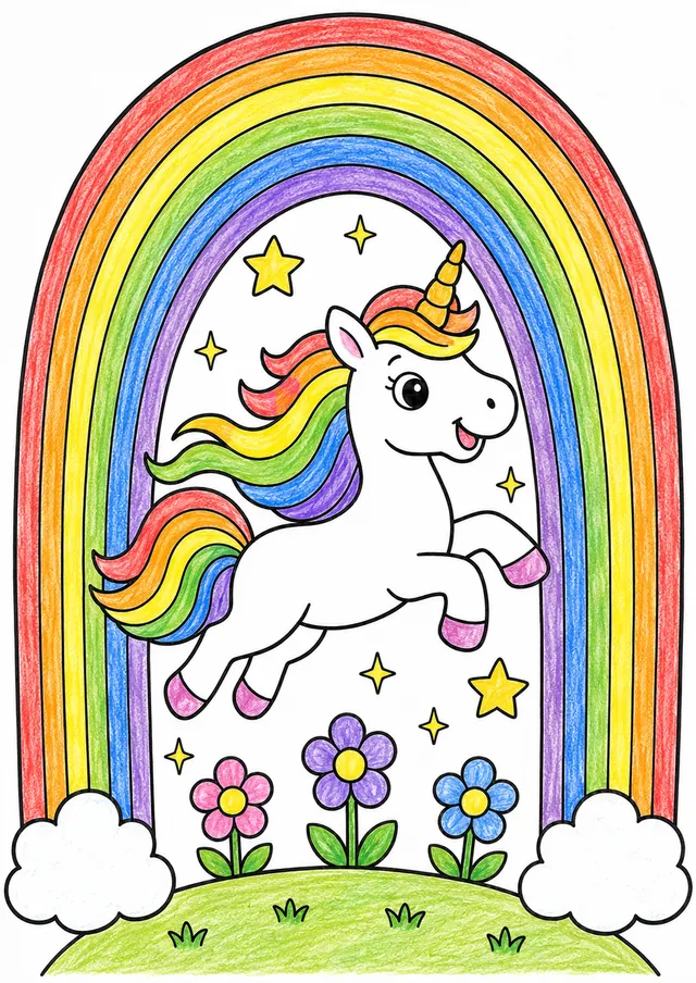 Das Einhorn springt durch den Regenbogen – So könnte es aussehen