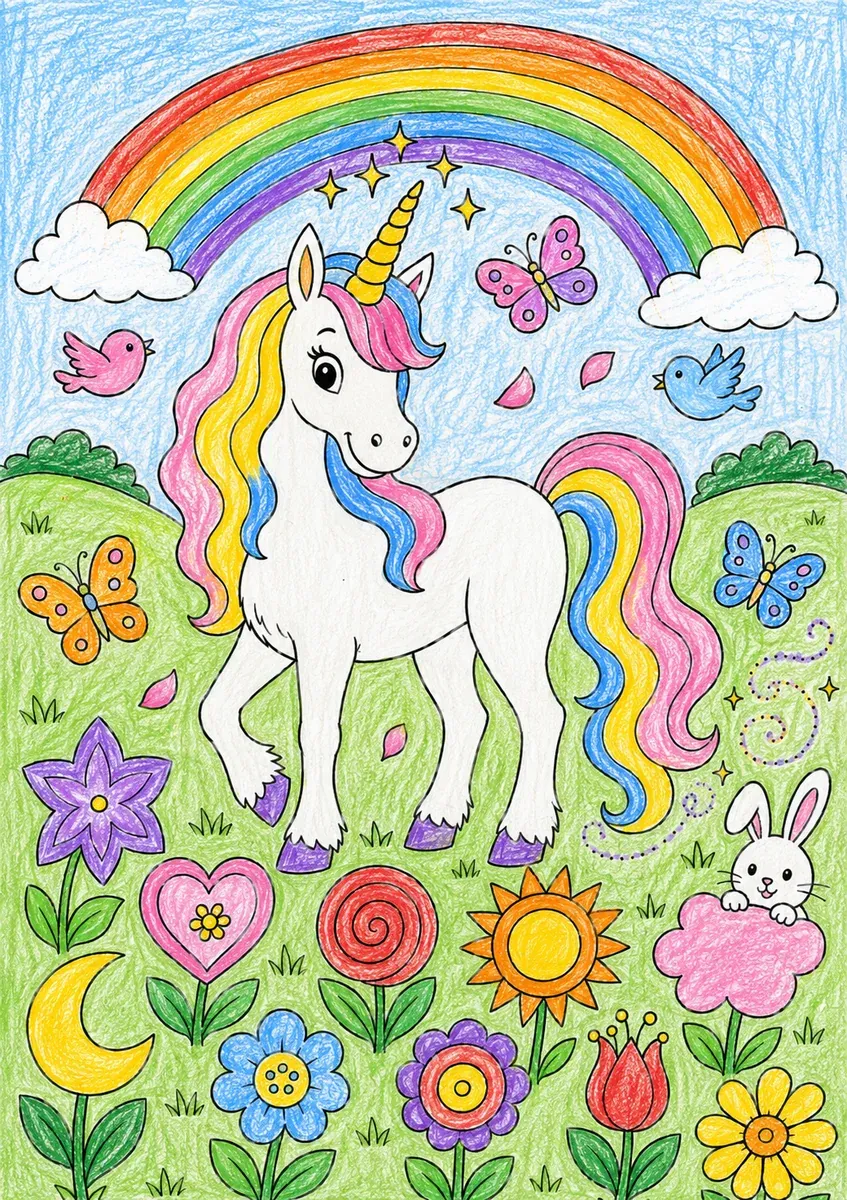 Das Einhorn auf der Regenbogenwiese