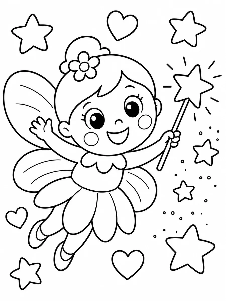 大眼睛仙子与魔法棒和大星星