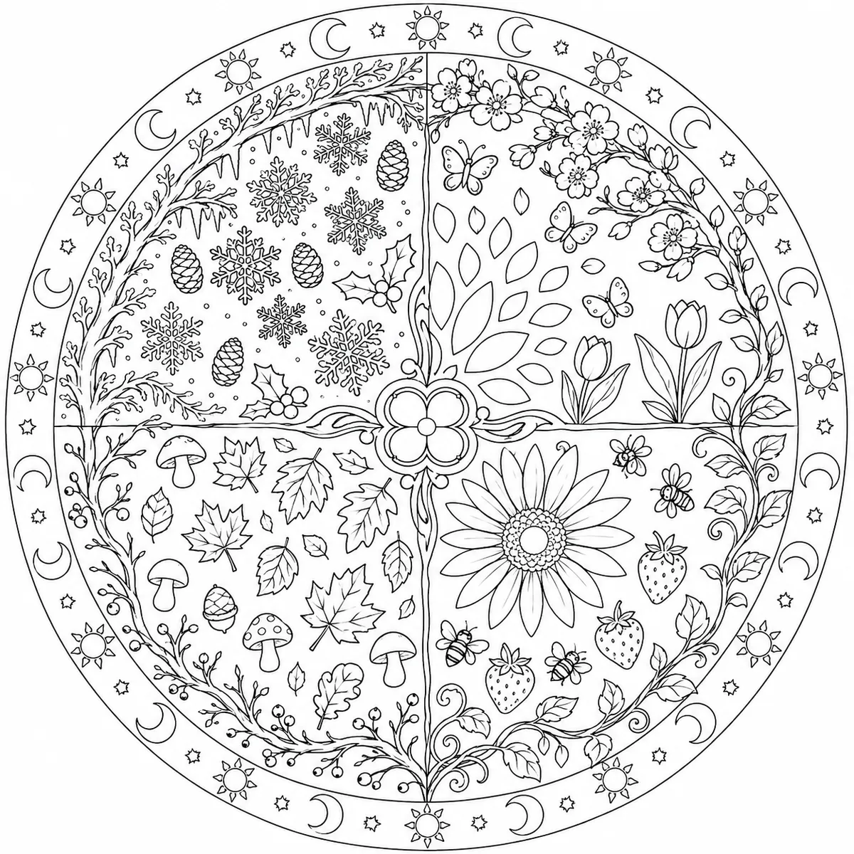 Vier-Jahreszeiten-Mandala mit einem Quadranten pro Jahreszeit