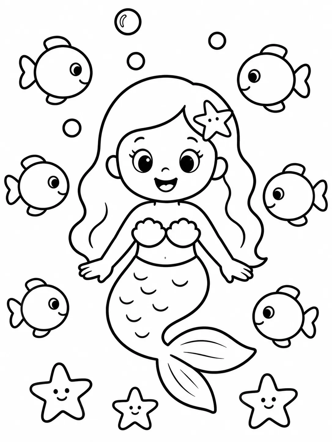 小美人鱼周围六条彩色鱼