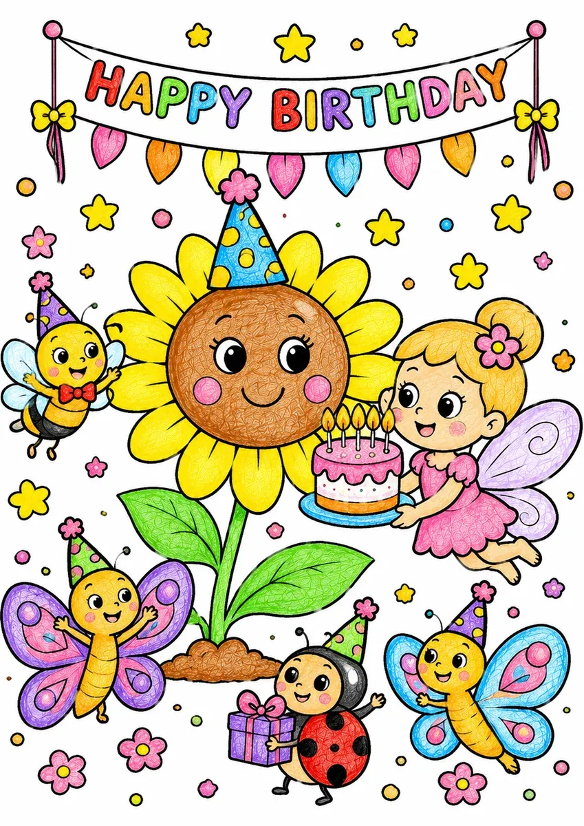 Die Fee gibt einer Blume eine Geburtstagsparty