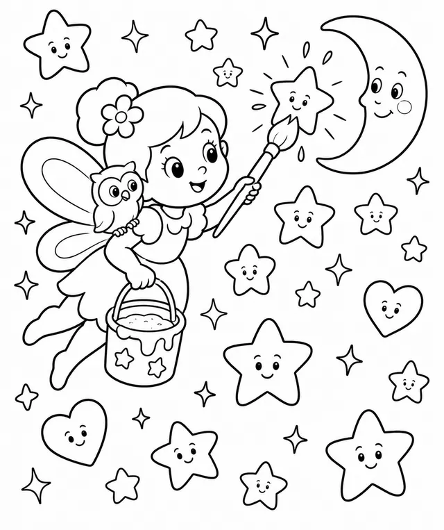 El hada pinta estrellas en el cielo nocturno