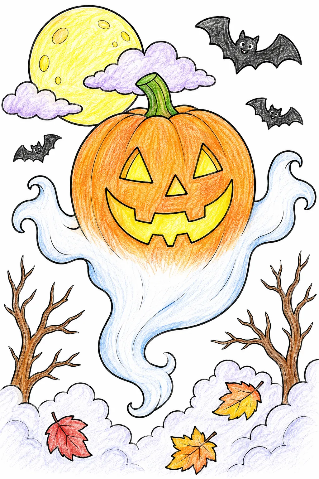 El fantasma calabaza: un Jack-o'-Lantern cobra vida y flota sonriendo entre la niebla otoñal