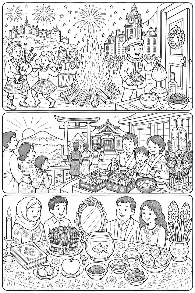 Neujahrstraditionen weltweit: Hogmanay in Schottland, Oshōgatsu in Japan und Nowruz in Iran — drei besondere Neujahre