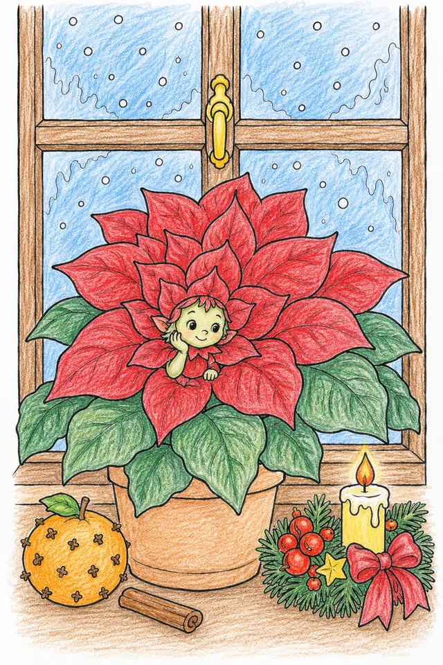 Der Weihnachtsstern-Geist blüht leuchtend rot am Fenster und wacht als stiller Hüter über den Advent – So könnte es aussehen