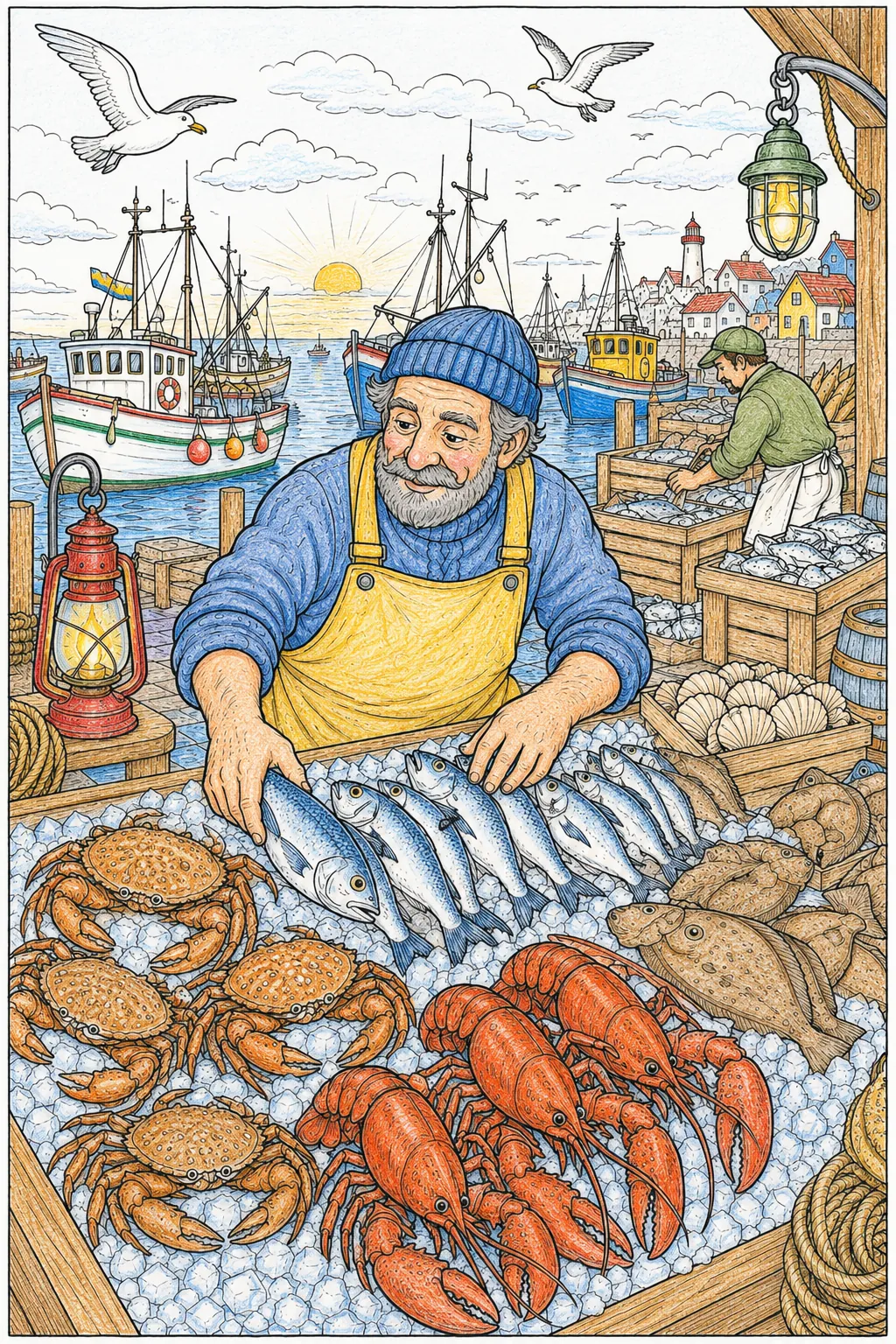 Fischhändler auf dem Fischmarkt bei Sonnenaufgang