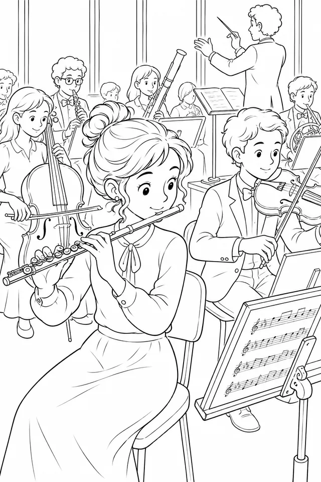 Flötistin bei der Orchesterprobe