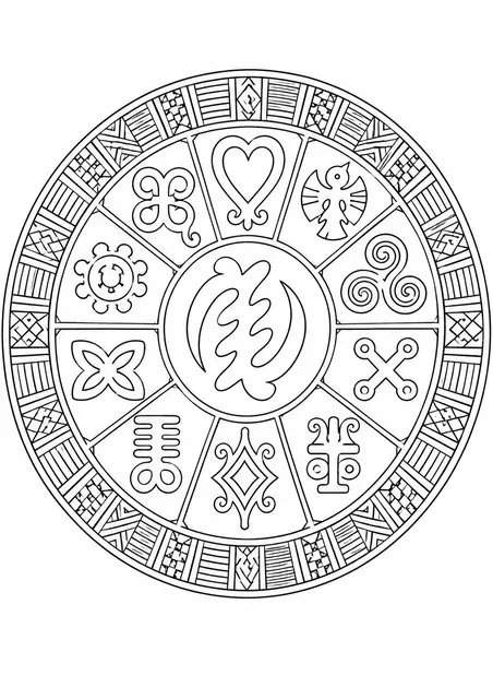 阿丁克拉符号组成的对称圆形图案