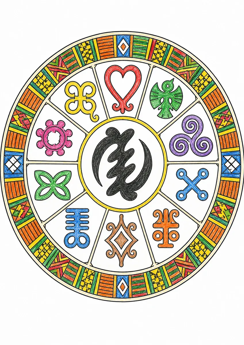 阿丁克拉符号组成的对称圆形图案