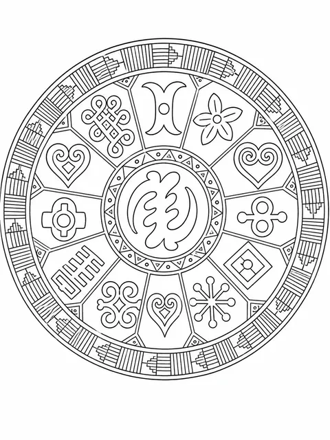 阿丁克拉符号组成的对称圆形图案