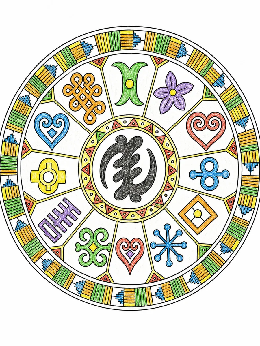 Adinkra-Symbole als symmetrisches Kreismuster