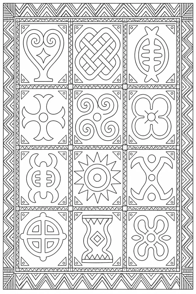 Adinkra-Muster-Teppich als ornamentales Motiv