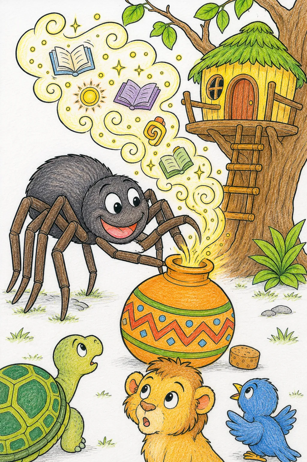 Anansi versteckt die ganze Weisheit in einer Kalebasse