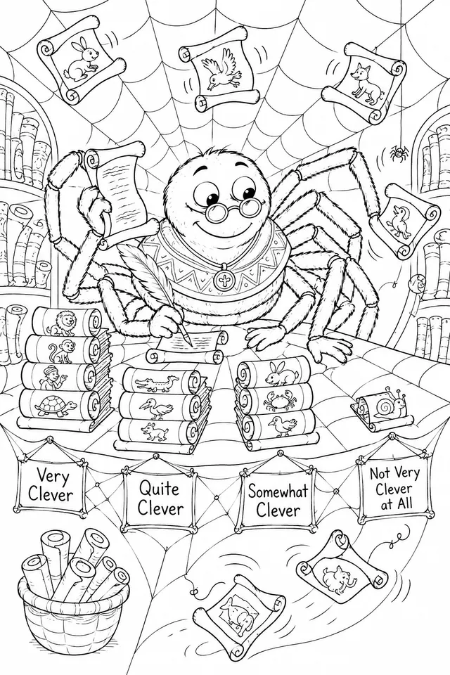 Anansi ordnet alle Geschichten nach ihrer Klugheit