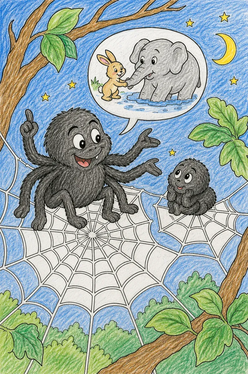 Anansi-Sohn lernt die erste Fabel vom Vater