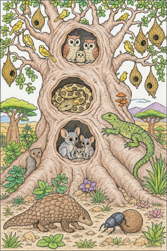 Großer Baobab-Baum als Wohnort für viele Tiere – So könnte es aussehen