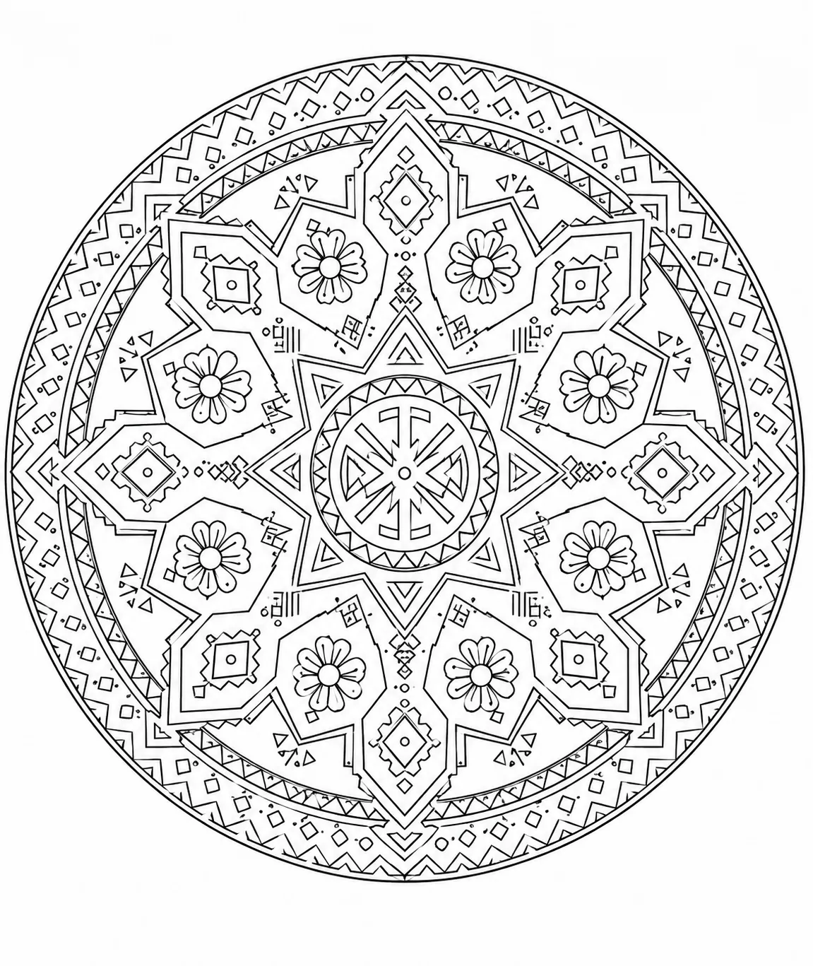 Ausmalbild: Komplexes Mandala mit nordafrikanischen Berber-Ornamenten