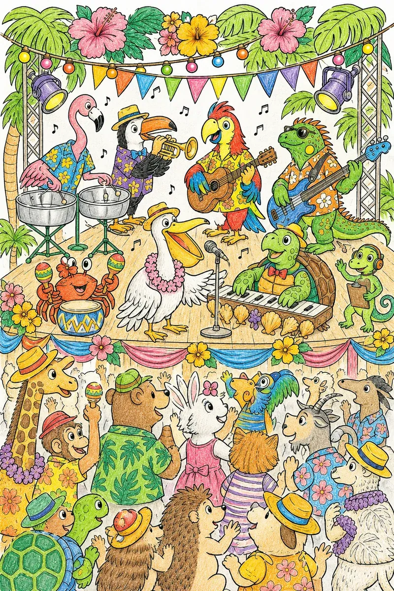 Calypso-Musikkapelle aus verschiedenen Tieren