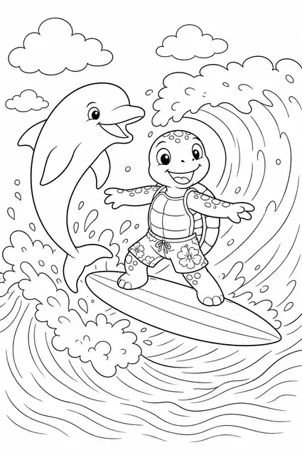 小海豚和小冲浪孩子一起玩耍
