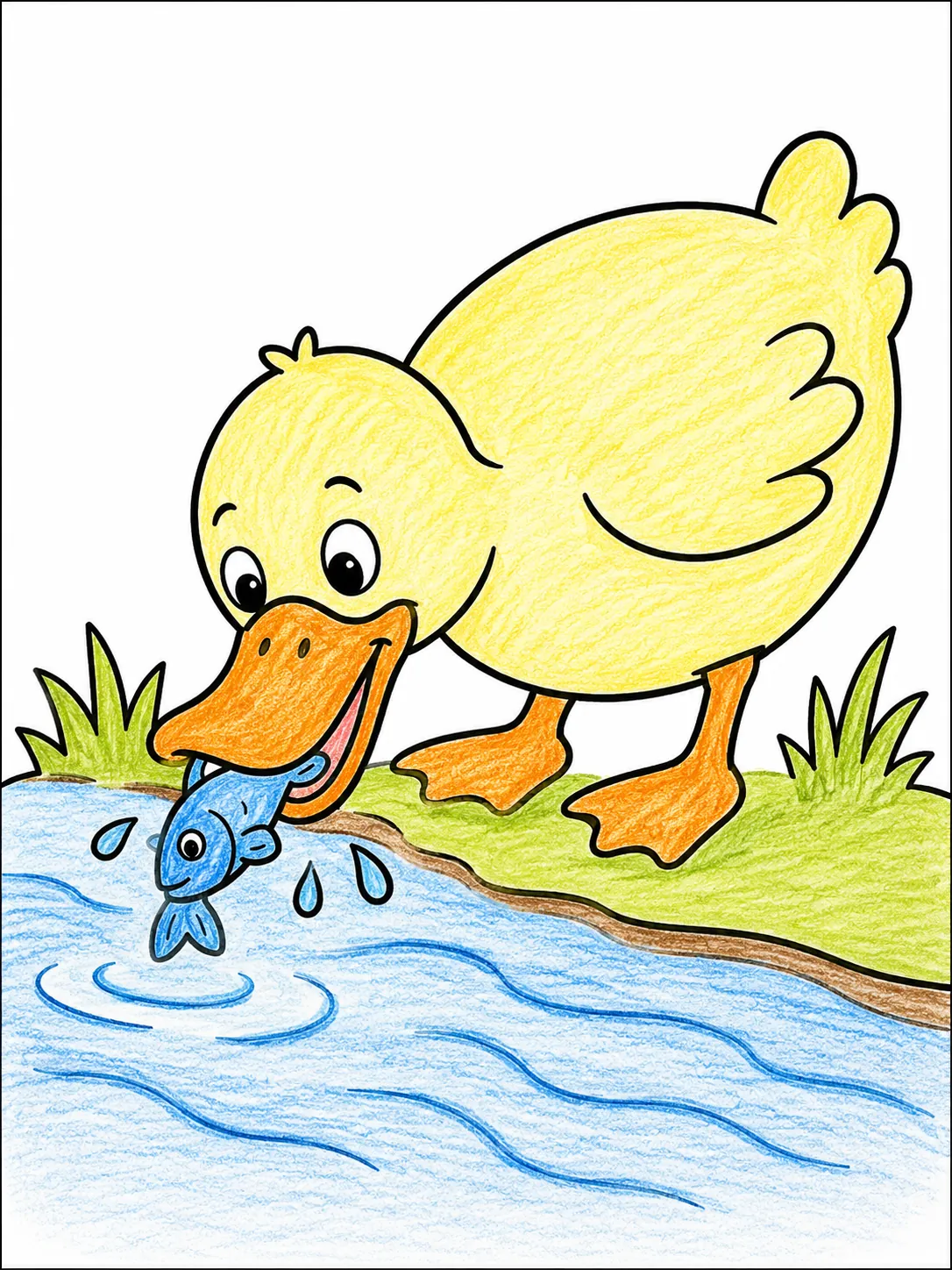 Ente schuppert einen kleinen Fisch aus dem Bach