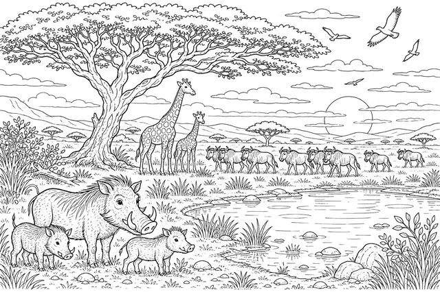 Erdmännchen-Familie bewacht den Bau am Mittag
