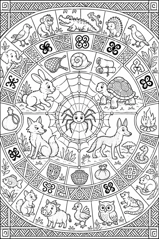 Fabelwelt-Mandala aus afrikanischen Fabel-Tieren