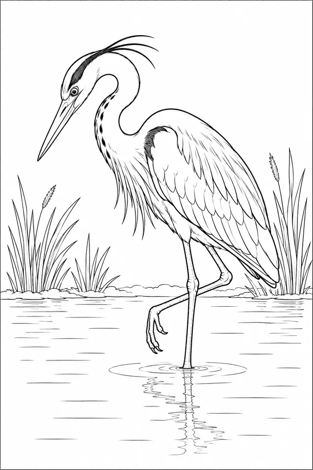 Fischer-Heron steht reglos im flachen Wasser