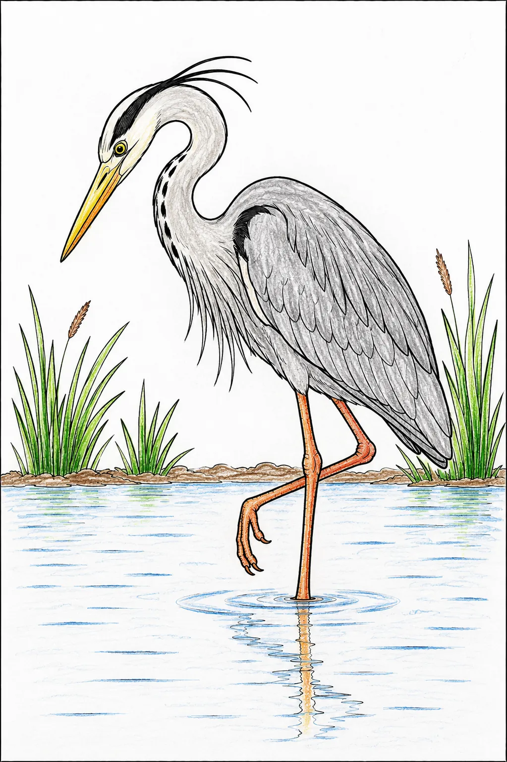 Fischer-Heron steht reglos im flachen Wasser