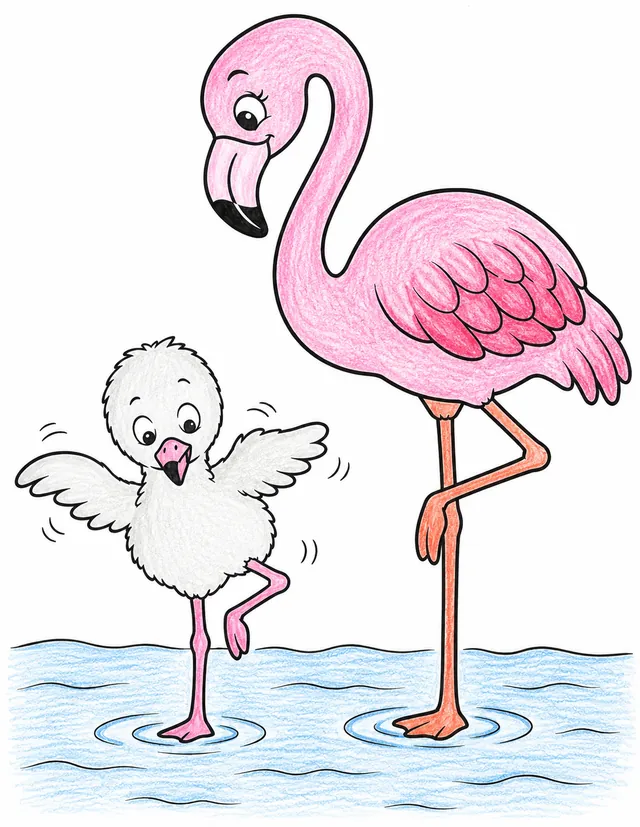 Flamingo-Küken lernt auf einem Bein zu stehen – So könnte es aussehen