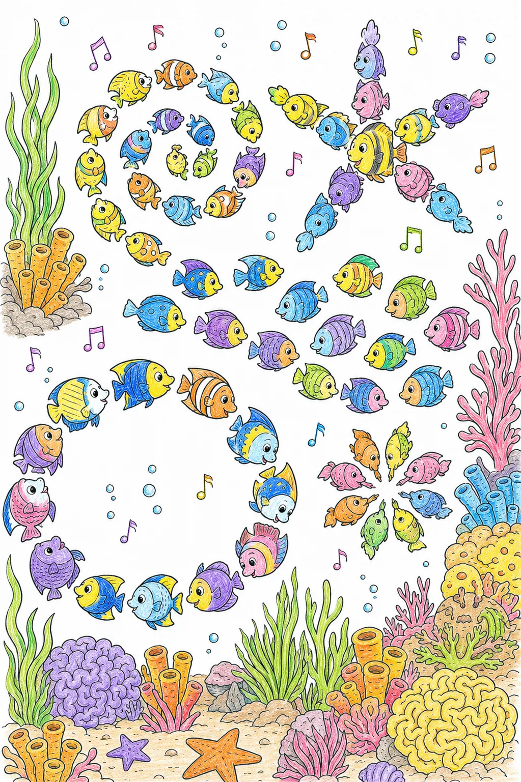 Korallenriff-Fische tanzen in harmonischer Formation