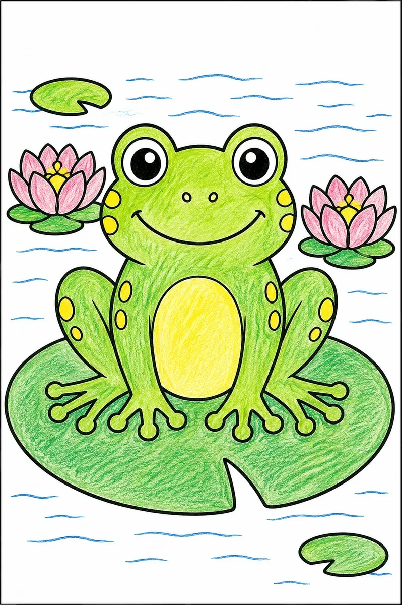 Frosch sitzt auf einer Seerose im tropischen Teich