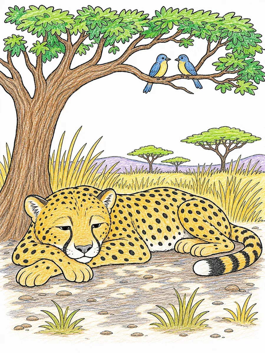 Gepard ruht sich im Schatten des Baumes aus