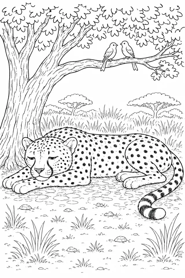 Gepard ruht sich im Schatten des Baumes aus