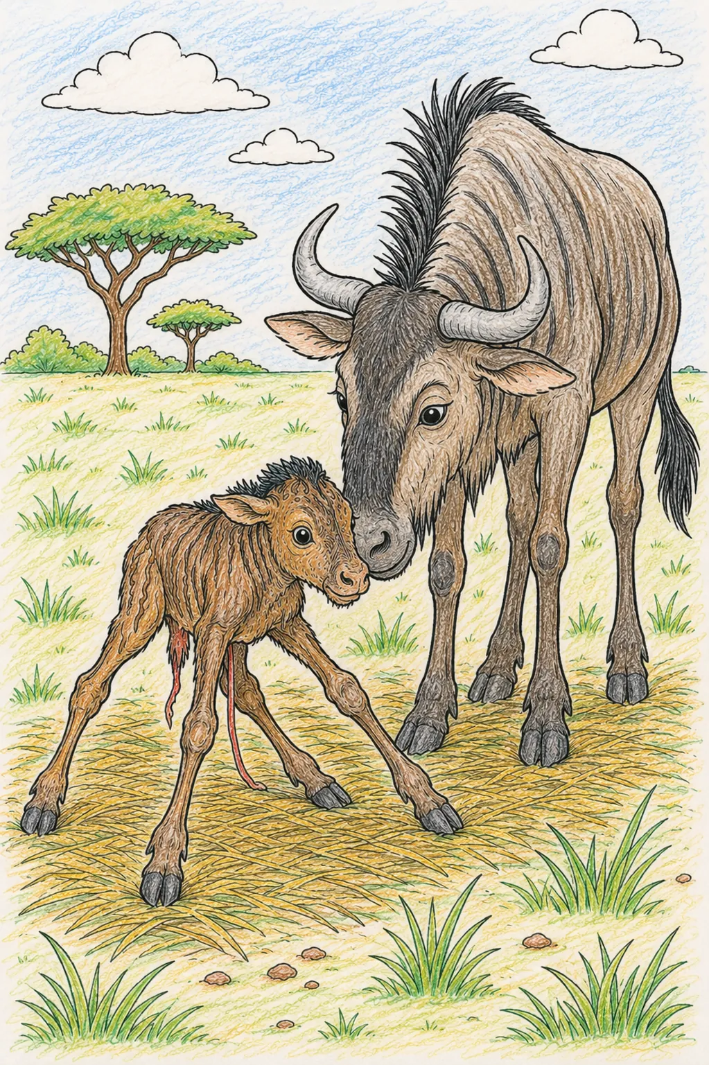 Wildebeest Baby Taking Its Very First Steps