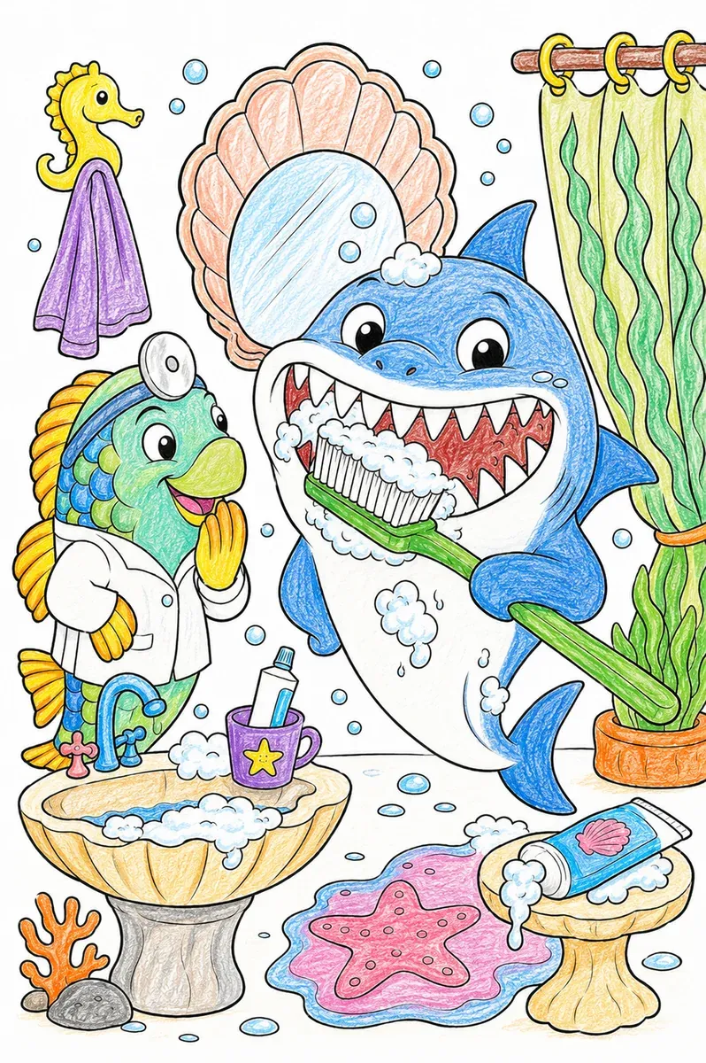 Baby Shark Proudly Showing Its Teeth while Brushing