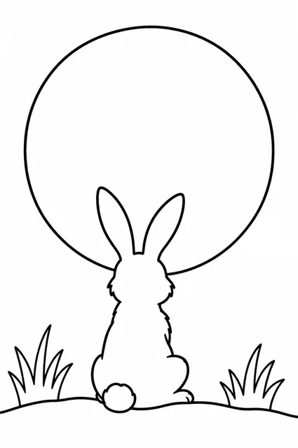 Hase und Mondgeschichte in Silhouette