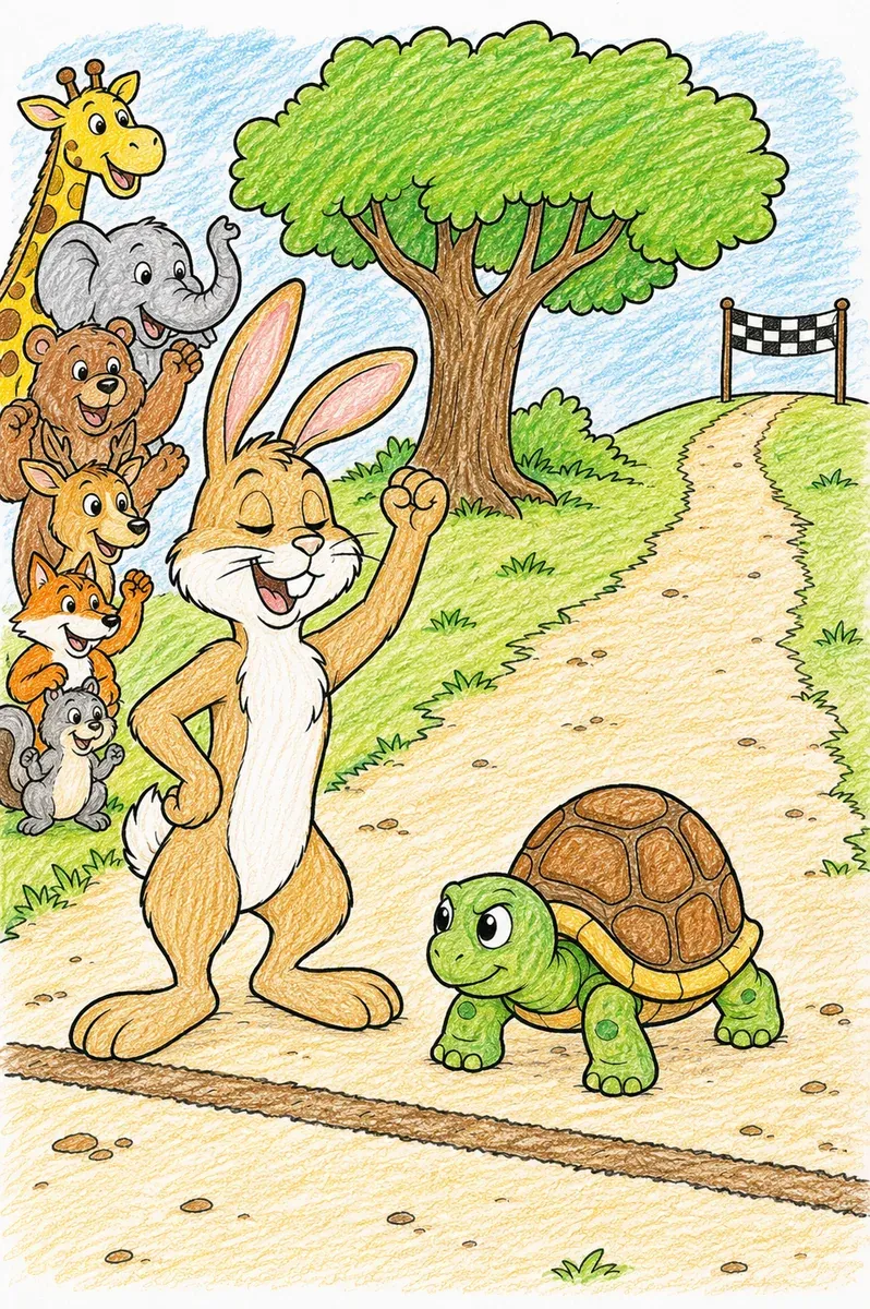 Hase und Schildkröte beginnen ihr berühmtes Rennen