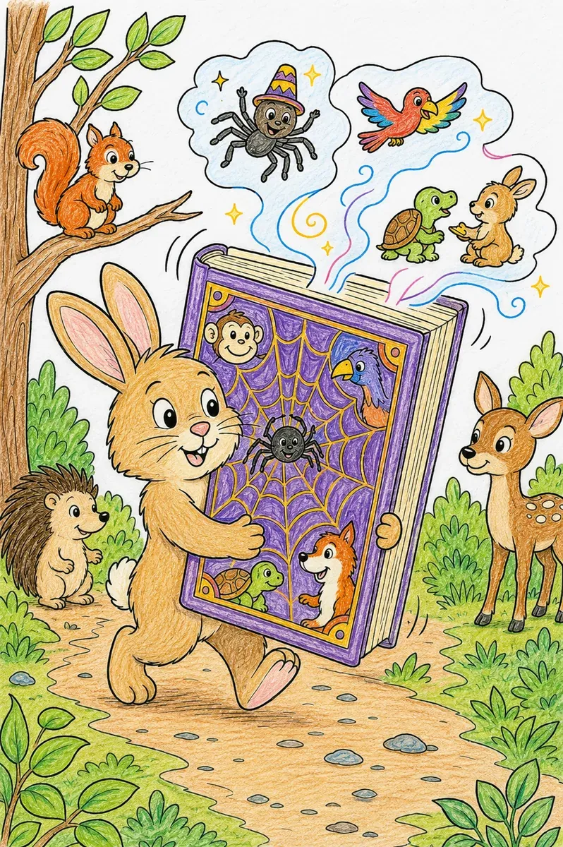 小孩带着阿南西寓言书穿过森林