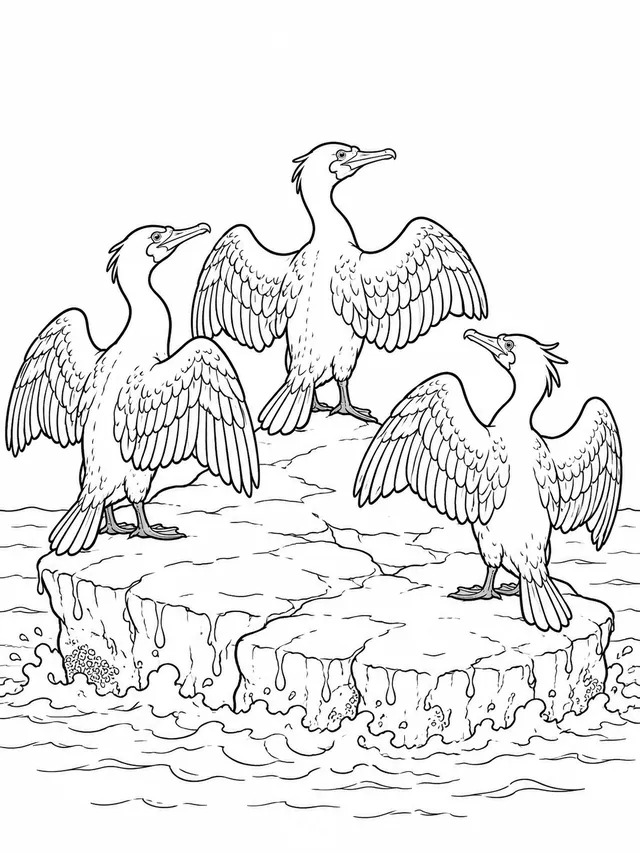 Kormorane trocknen ihre Flügel auf den Felsen