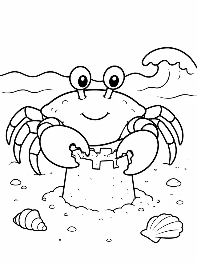 Krabbe baut eine Sandburg am Strand