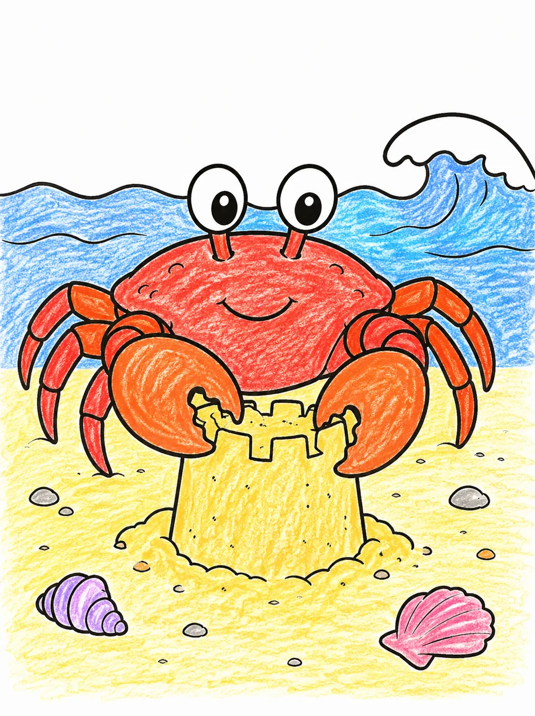 Krabbe baut eine Sandburg am Strand