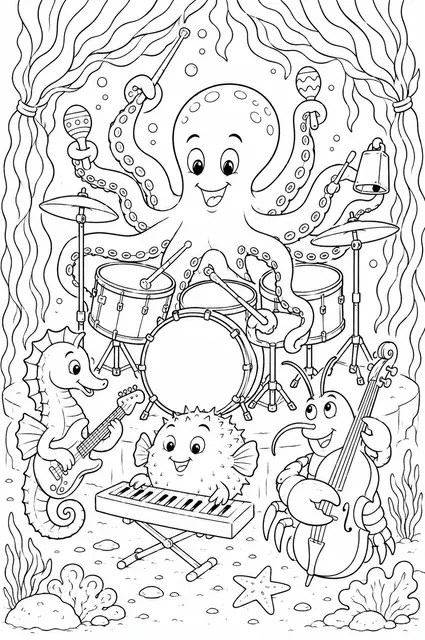 Trommel-Krake musiziert in Unterwasser-Band