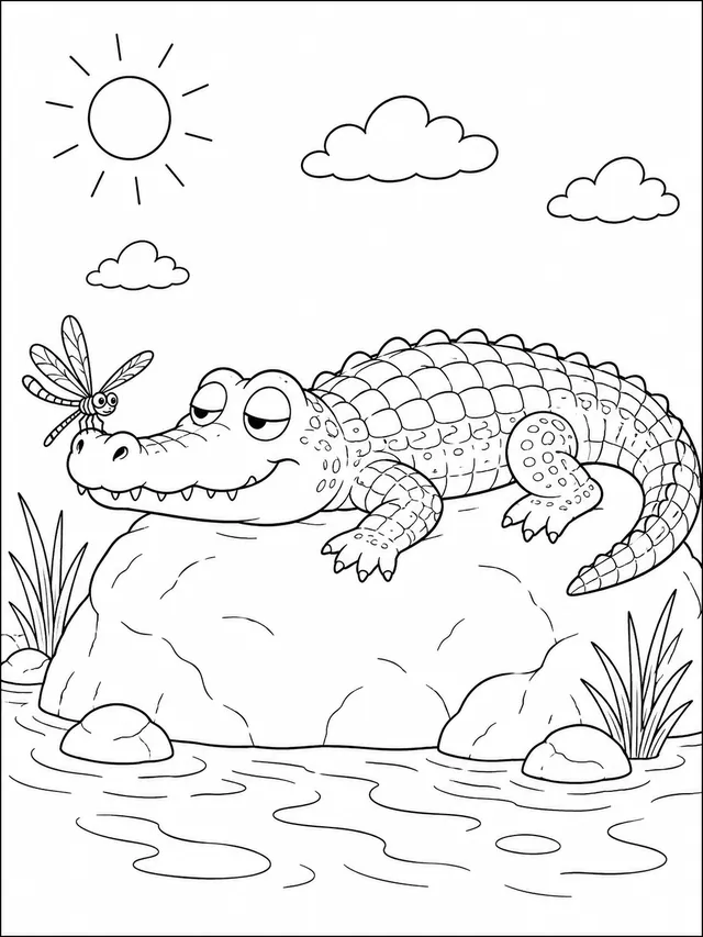 Baby Crocodile Sunbathing on a Dry Rock