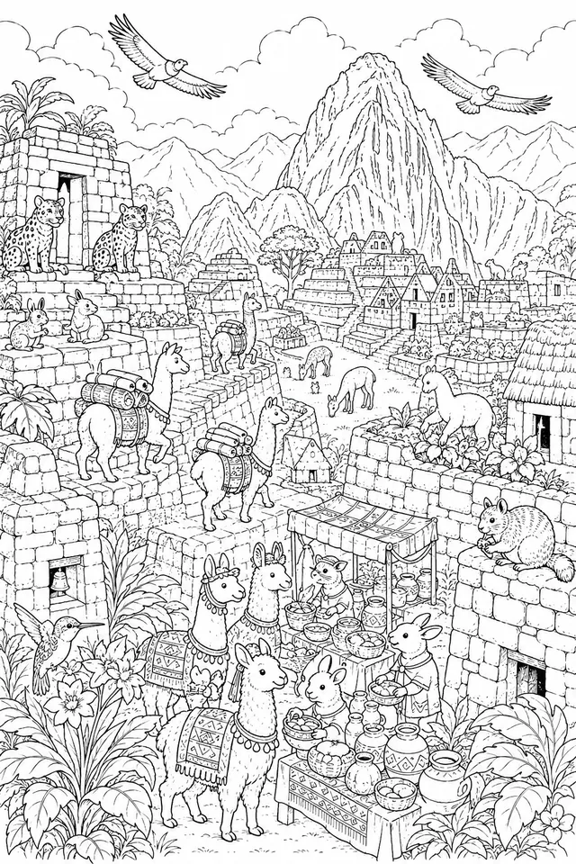 Machu Picchu Panorama with Animals as Inhabitants