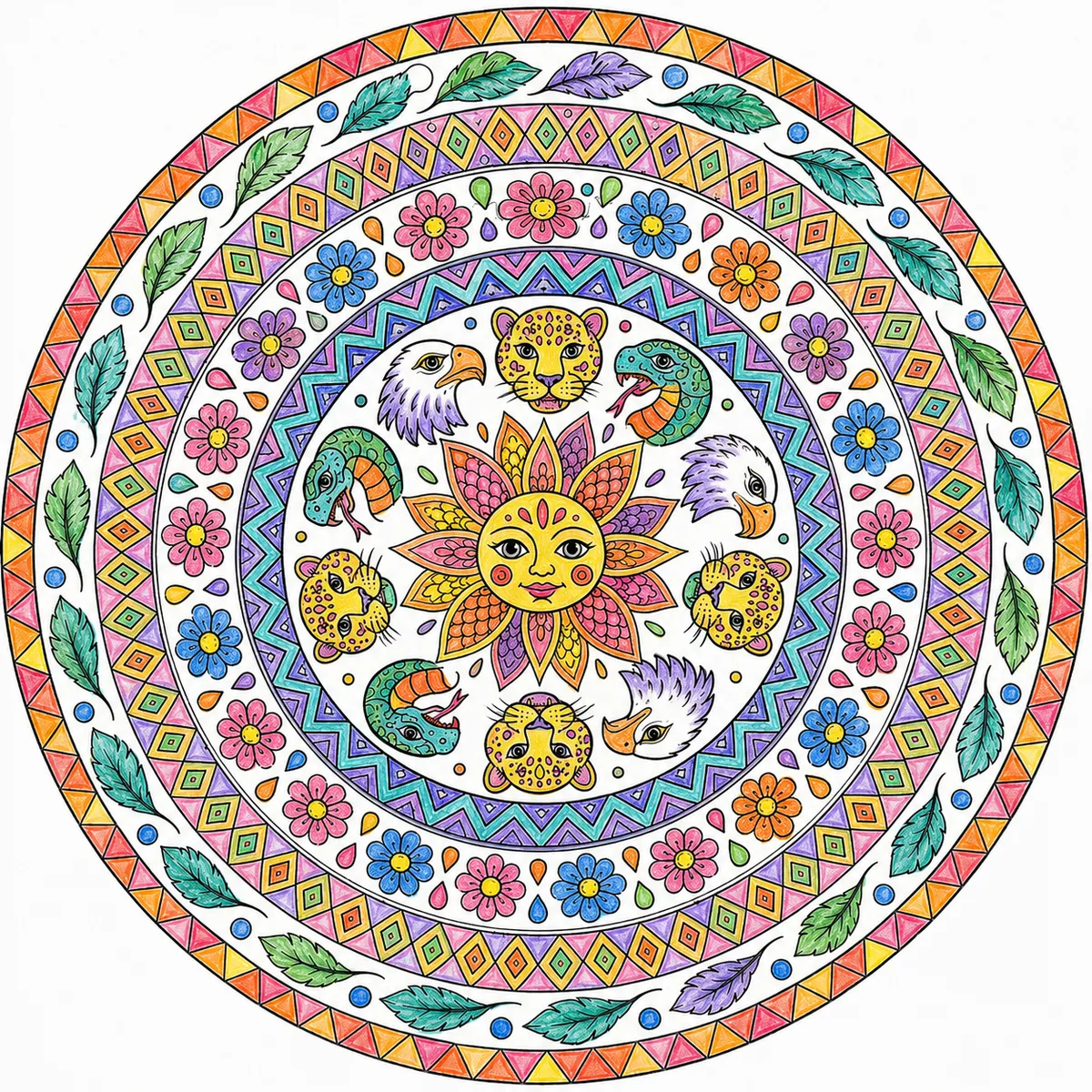 Fantasie-Alebrije-Mandala aus Folklore-Mustern