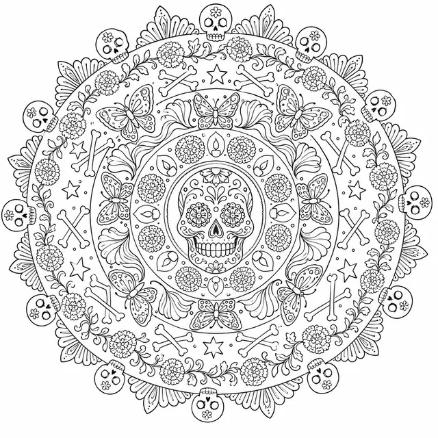 Mandala aus Día de los Muertos Symbolen