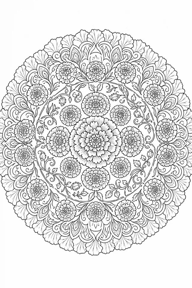 Cempasúchil Mandala Flower in Detail