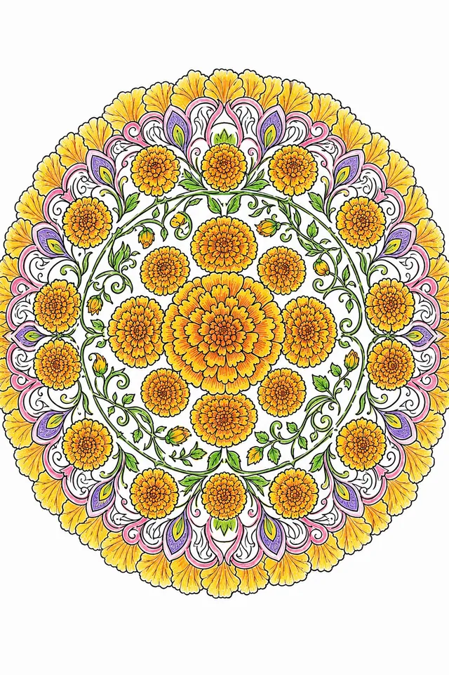 Cempasúchil-Mandala-Blume detailliert – So könnte es aussehen