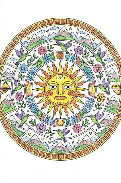 印加太阳神曼陀罗 – 涂色效果预览
